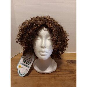 My Style HUA Human Hair Wig Women Brown Frosted Short Curly Premium Glueless NWT